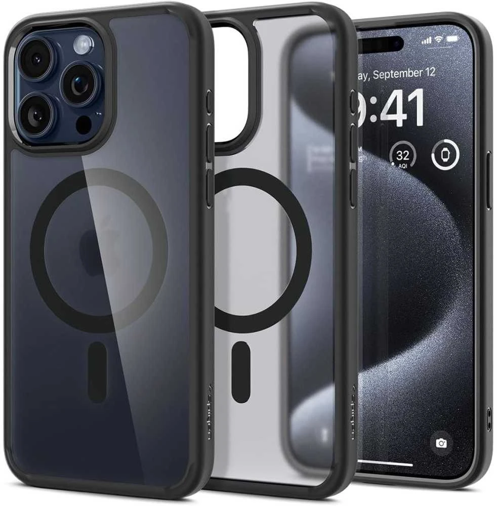 Spigen Ultra Hybrid (MagFit) dėklas skirtas Apple iPhone 15 Pro, spalva - Frost Black aprašymas - Prekės nuotrauka