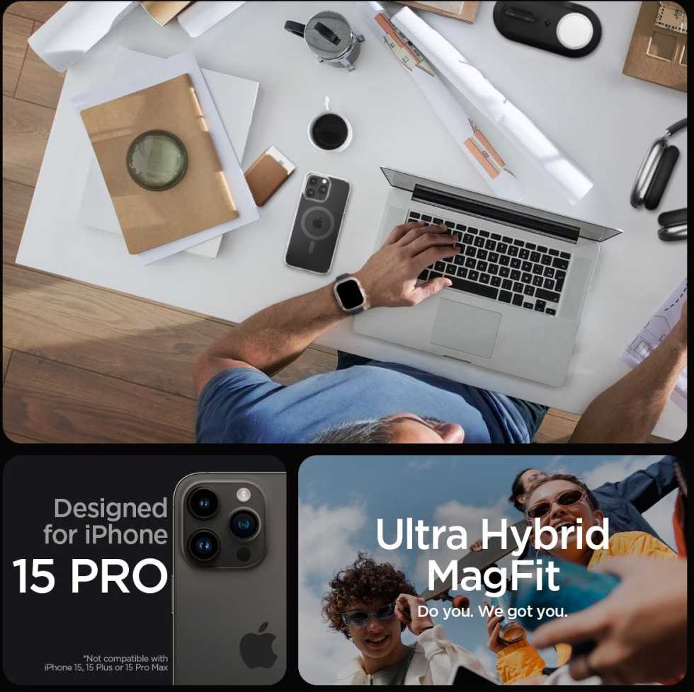 Spigen Ultra Hybrid (MagFit) dėklas skirtas Apple iPhone 15 Pro, Grafito spalvos
