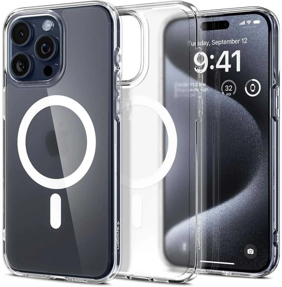 Spigen Ultra Hybrid (MagFit) dėklas skirtas Apple iPhone 15 Pro, spalva - Frost Clear aprašymas - Prekės nuotrauka