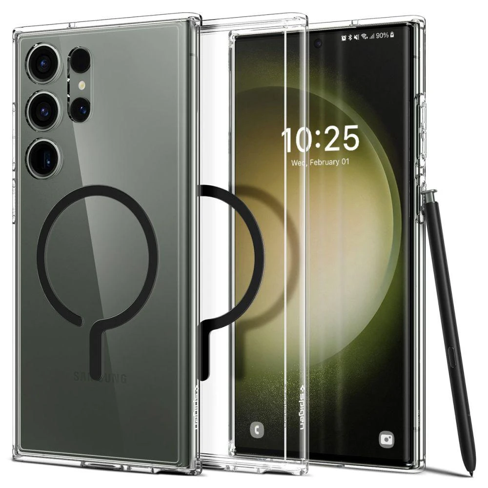 Spigen Ultra Hybrid Metal Ring (MagFit) dėklas skirtas Samsung Galaxy S23 Ultra, spalva - Juoda