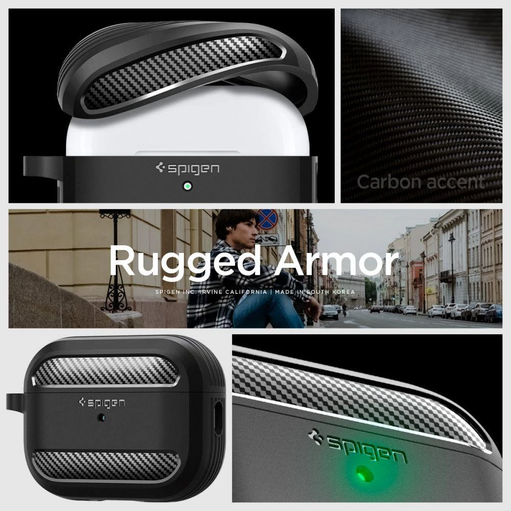 Spigen RUGGED ARMOR Apple AIRPODS PRO 1 / 2 dėklas ausinėms juodos spalvos