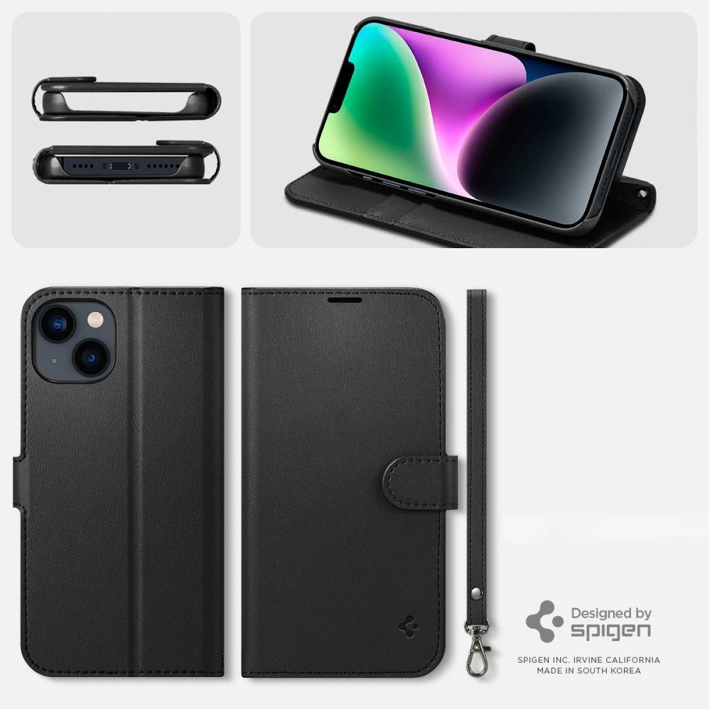 Dėklas Spigen Wallet S, juodos spalvos – iPhone 14