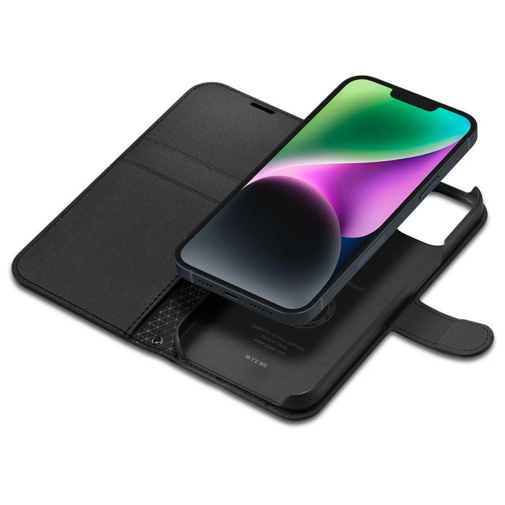 Dėklas Spigen Wallet S, juodos spalvos – iPhone 14
