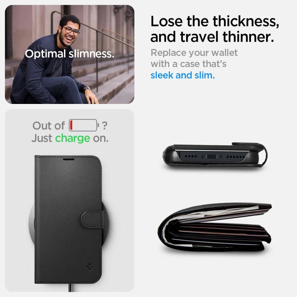 Dėklas Spigen Wallet S, juodos spalvos – iPhone 14