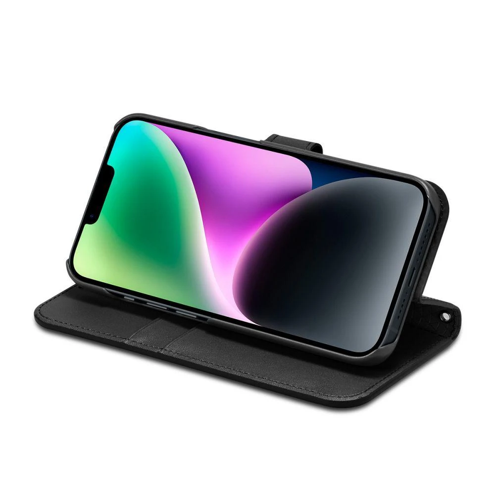 Dėklas Spigen Wallet S, juodos spalvos – iPhone 14
