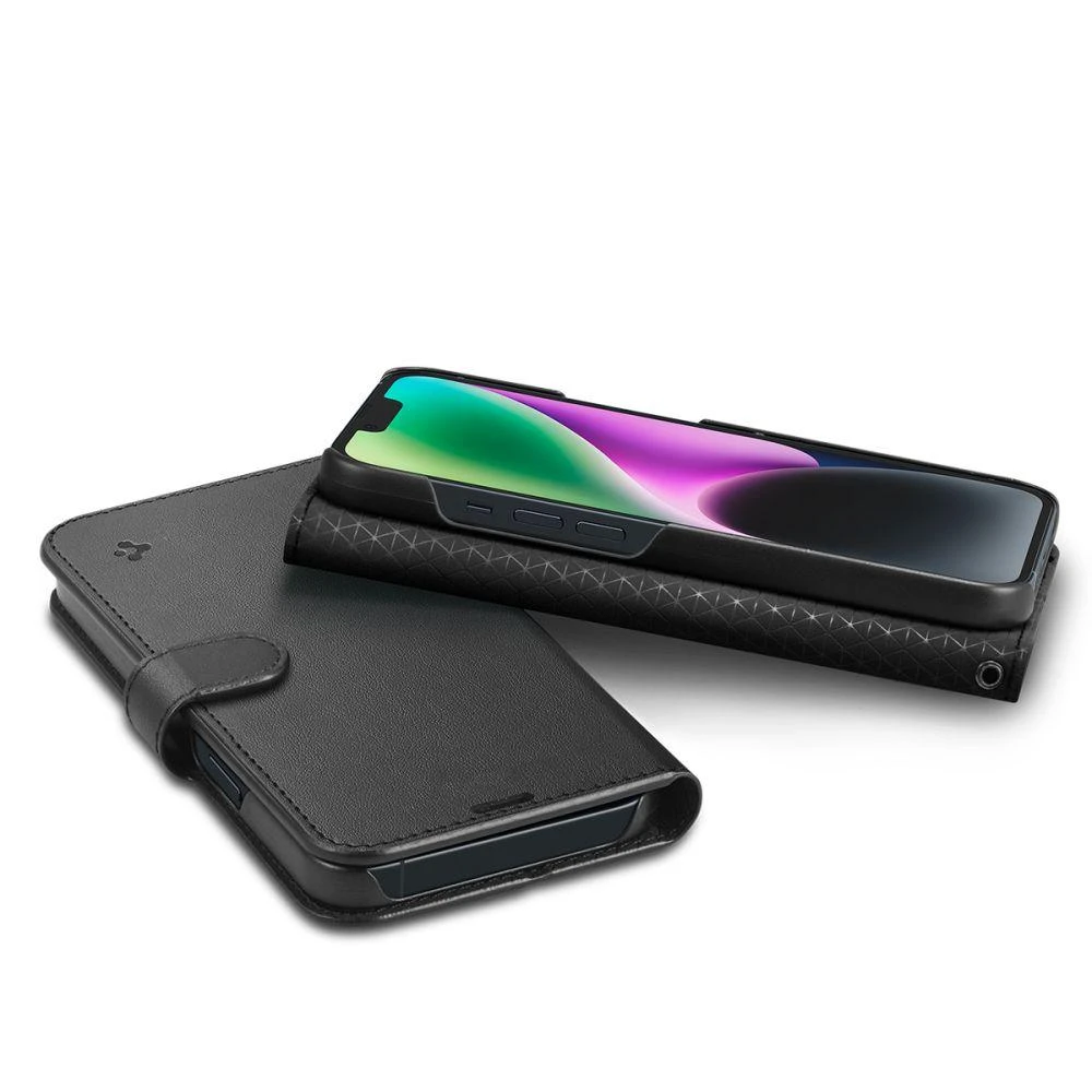 Dėklas Spigen Wallet S, juodos spalvos – iPhone 14