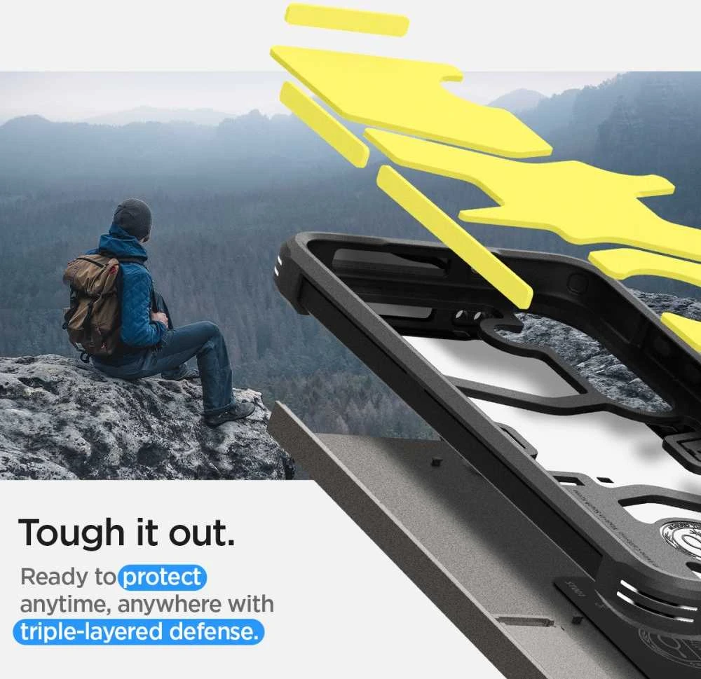 Spigen Tough Armor dėklas, skirtas Samsung Galaxy S24 gunmetal