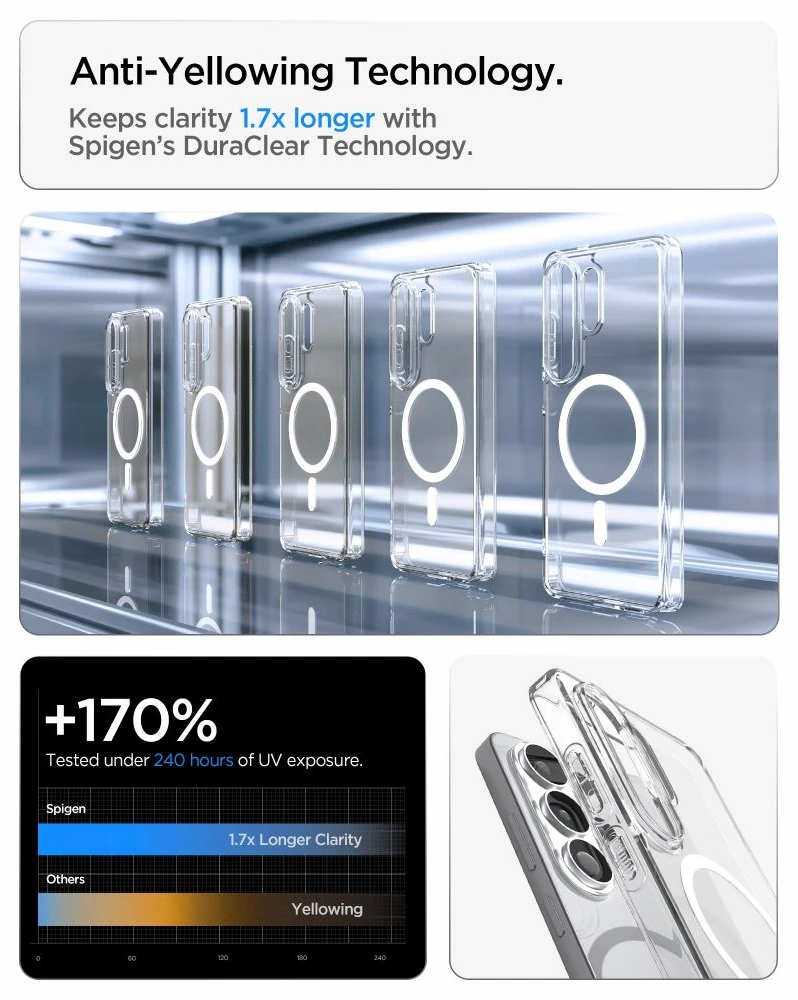 Spigen Ultra Hybrid Mag MagSafe dėklas skirtas Samsung Galaxy S26 Ultra – Clear and Baltas