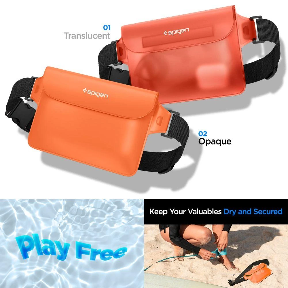 Spigen Aqua Shield atsparus vandeniui juosmens krepšys A620, 2 vnt., saulėlydžio oranžinė