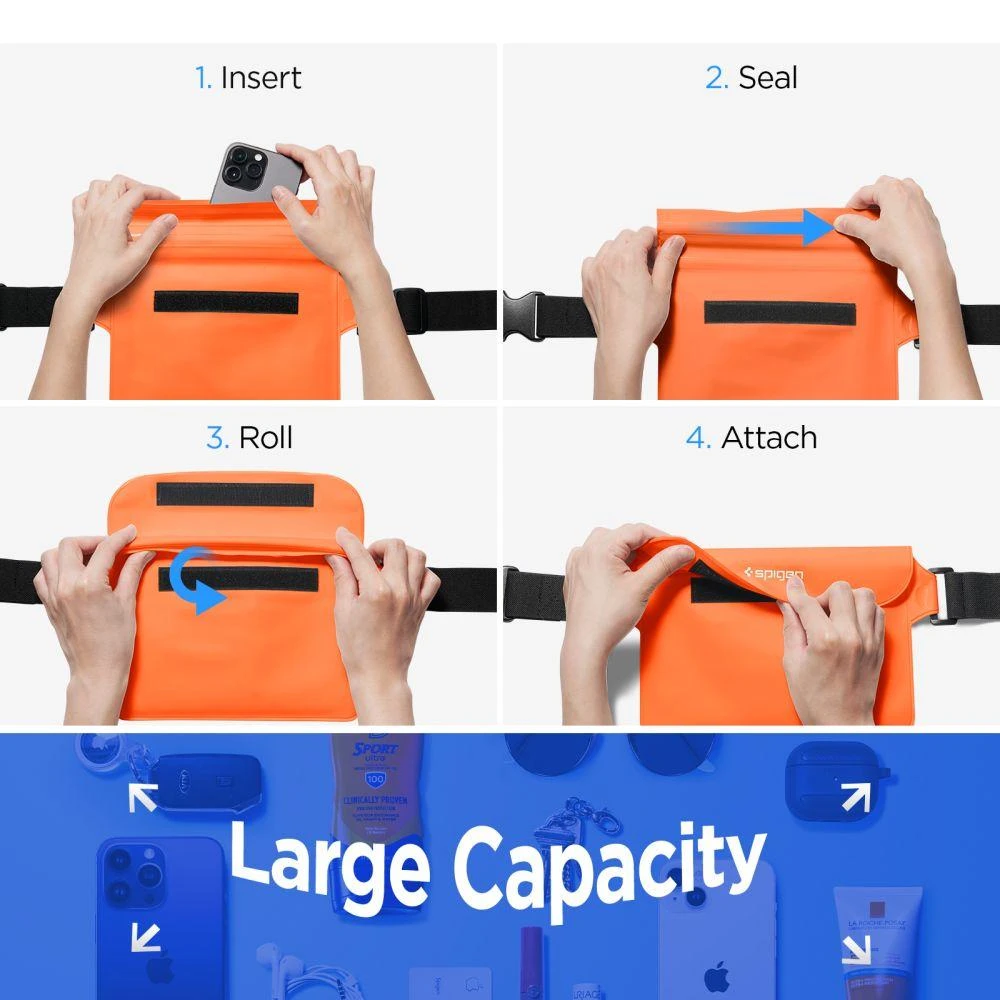 Spigen Aqua Shield atsparus vandeniui juosmens krepšys A620, 2 vnt., saulėlydžio oranžinė