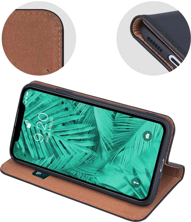 Telforceone Natūralios odos „Smart Pro“ dėklas, skirtas „iPhone 17 Air 6,6“; juodas