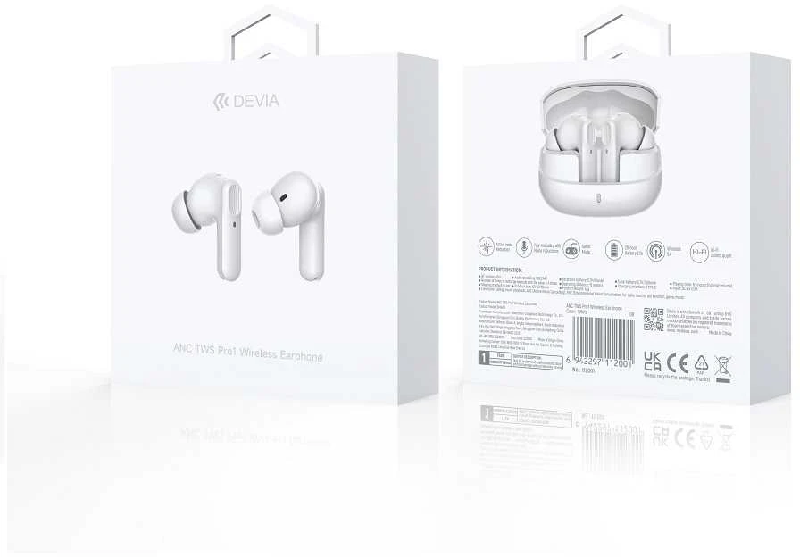 Devia Bluetooth ausinės TWS Pro 1 juodos su ANC