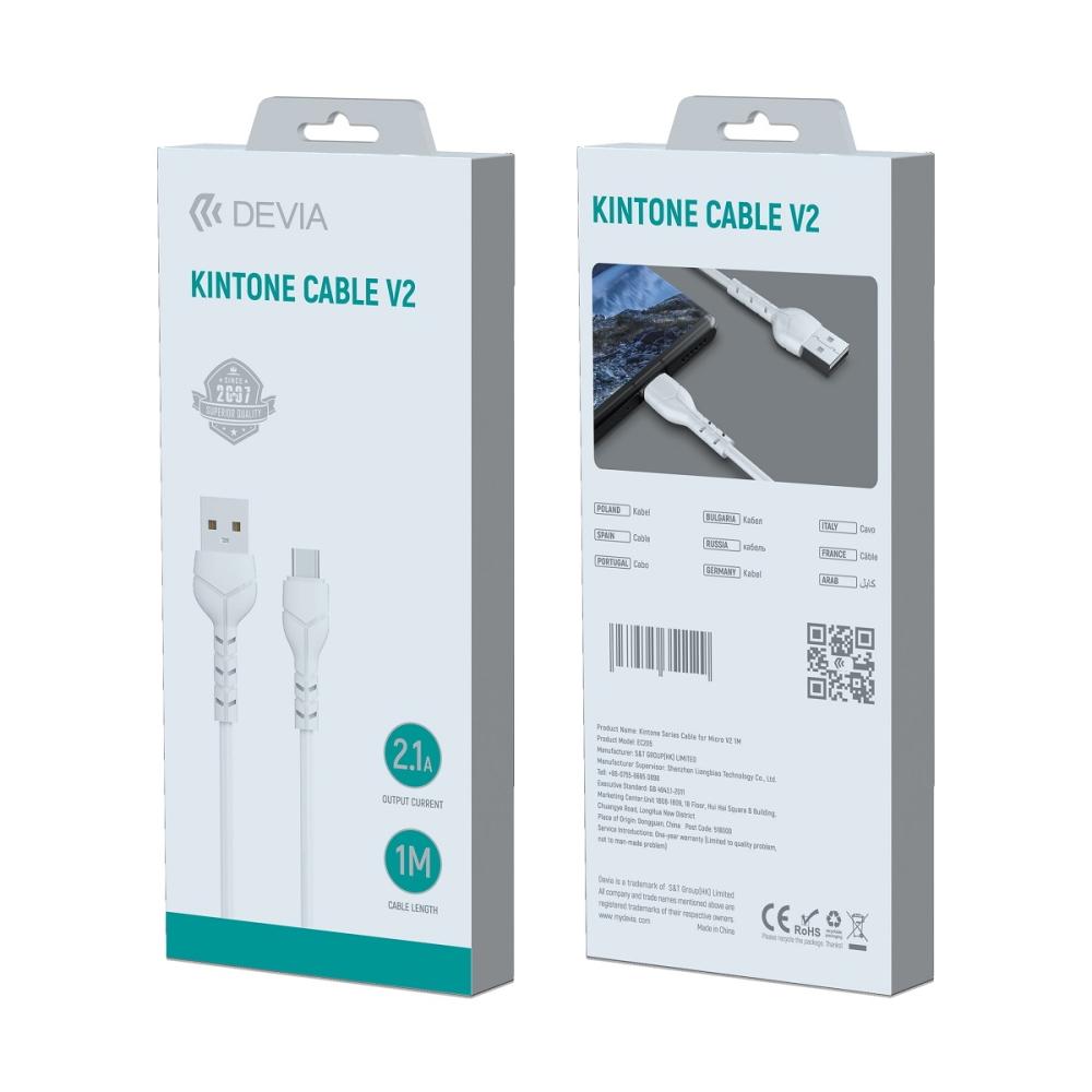 USB laidas Devia Kintone Type-C 1.0m baltas 5V 2.1A