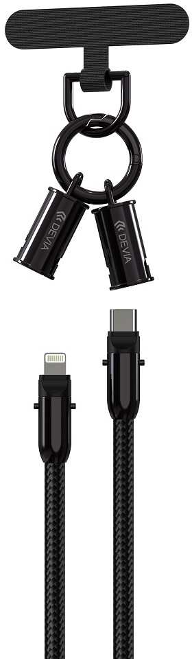 Devia laidas su dirželiu 2in1 PD USB-C – Lightning 1,2 m 27W violetinis