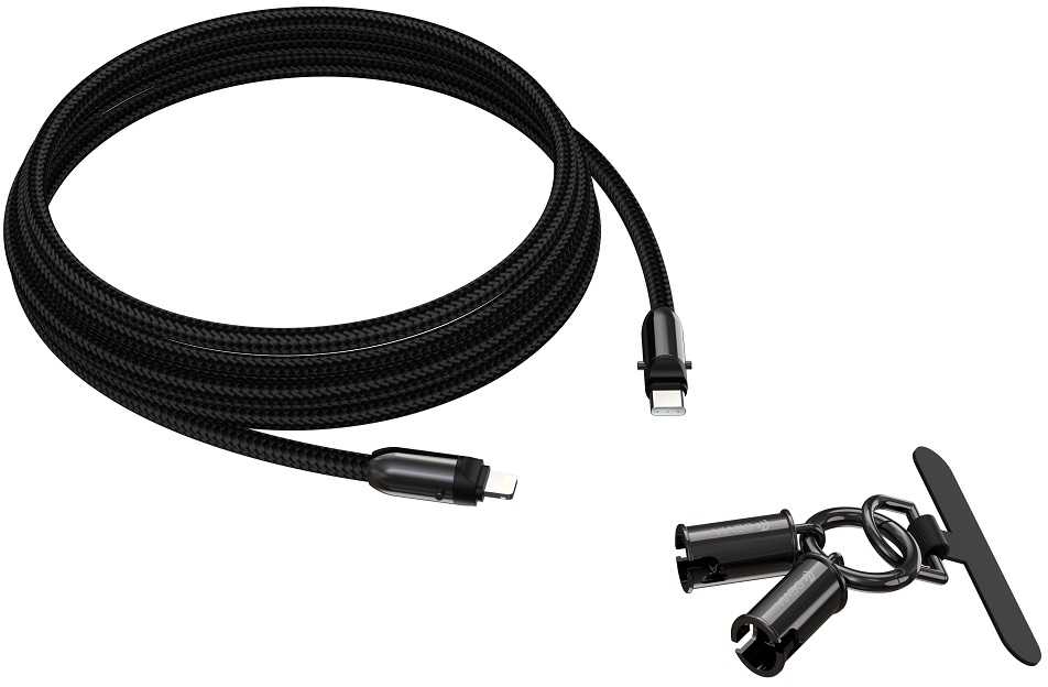 Devia laidas su dirželiu 2in1 PD USB-C – Lightning 1,2 m 27W violetinis