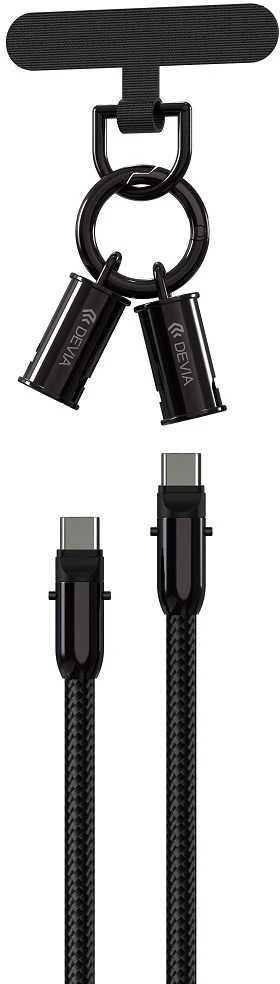 Devia kabelis lanyard 2in1 PD USB-C - USB-C 1,2 m 60W violetinės spalvos