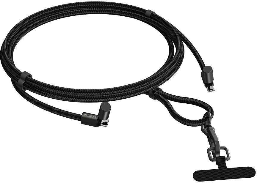 Devia kabelis lanyard 2in1 PD USB-C - USB-C 1,2 m 60W violetinės spalvos