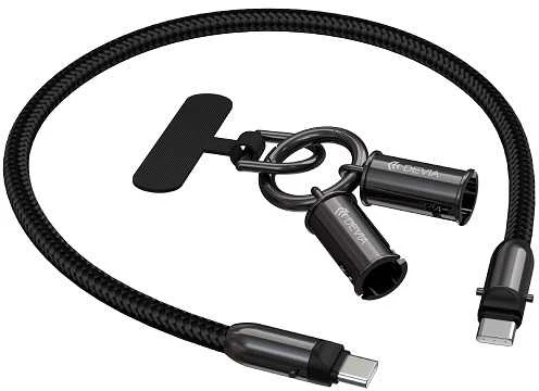 Devia kabelis lanyard 2in1 PD USB-C - USB-C 1,2 m 60W violetinės spalvos