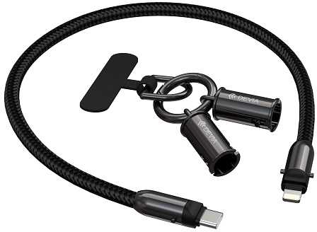 Devia laidas su dirželiu 2in1 PD USB-C – Lightning 1,2 m 27W violetinis