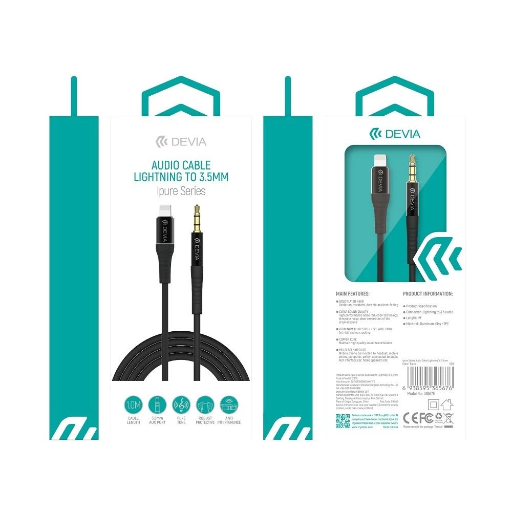Devia garso laidas Ipure EC619 Lightning – 3,5 mm jungtis 1,0 m juodas