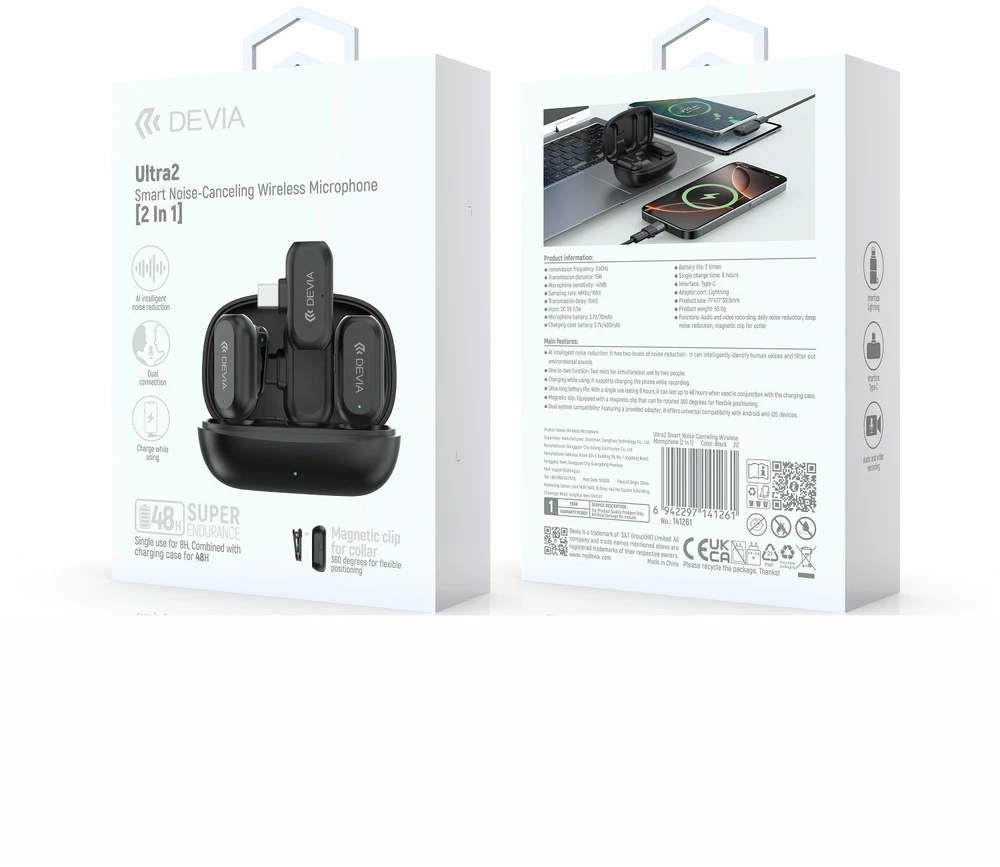 Devia microphone for smartphone USB-C wireless 2in1 juodas