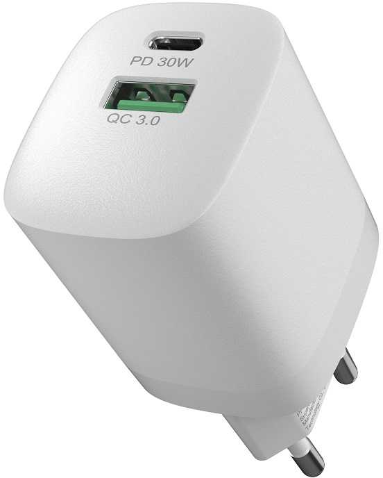 Devia sieninis įkroviklis Smart PD GaN 30W 1x USB-C 1xUSB baltas