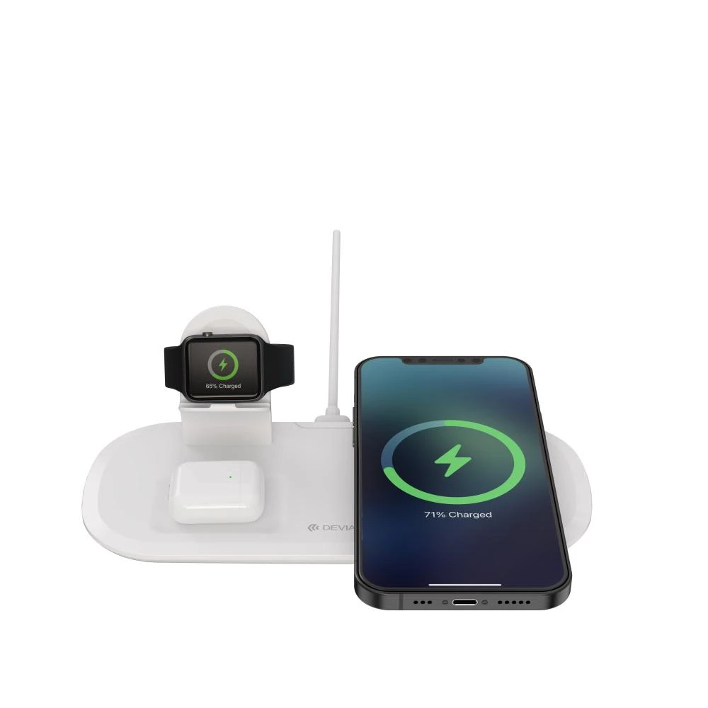 Devia belaidis įkroviklis 3in1 Smart 15W baltas