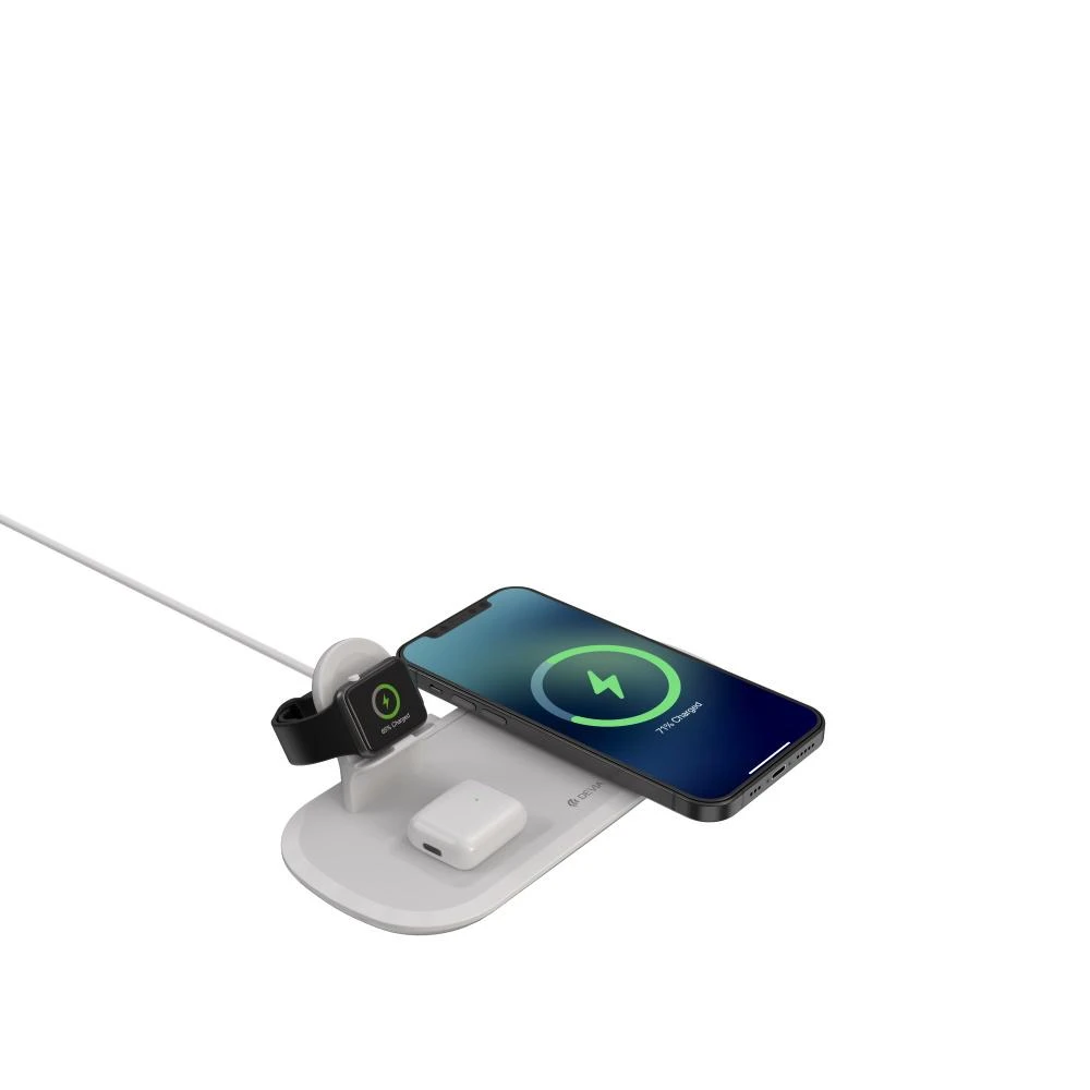 Devia belaidis įkroviklis 3in1 Smart 15W baltas