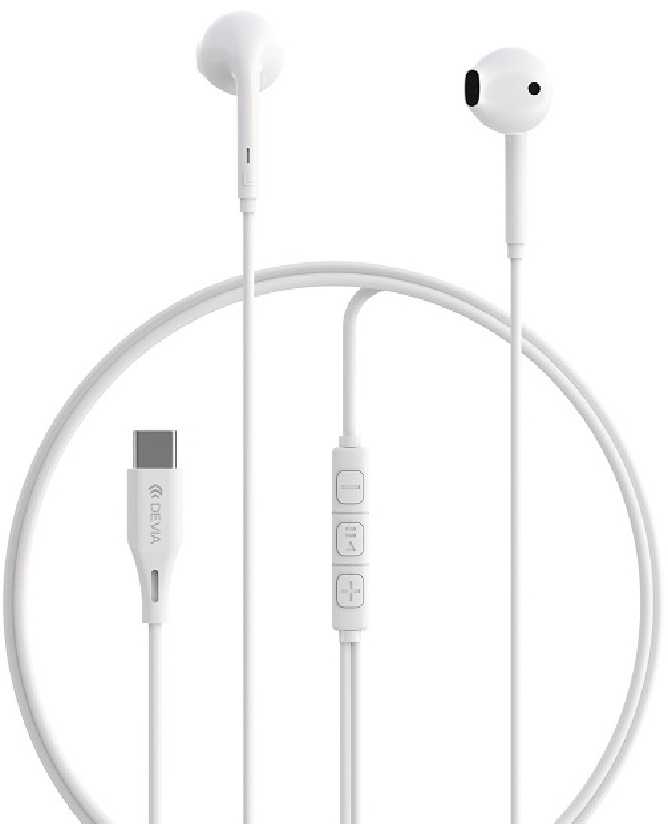 Devia laidinės ausinės Kintone A2 Digital USB-C baltos spalvos