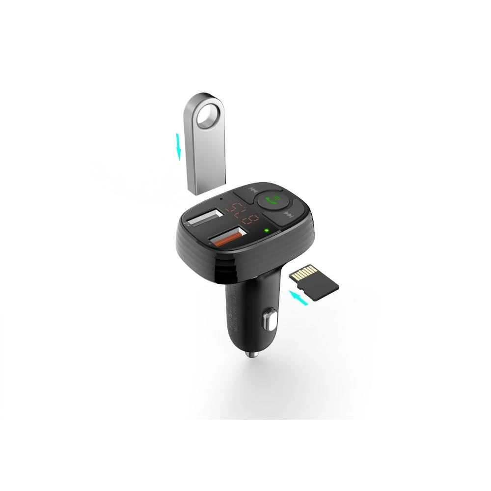Devia siųstuvas FM Smart Bluetooth MP3 automobilinis įkroviklis PD 30W 1x USB-C 2x USB 3A juodas