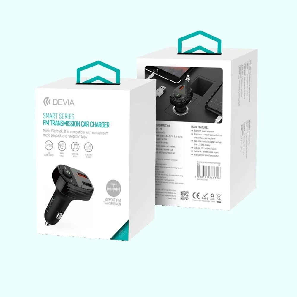 Devia siųstuvas FM Smart Bluetooth MP3 automobilinis įkroviklis PD 30W 1x USB-C 2x USB 3A juodas