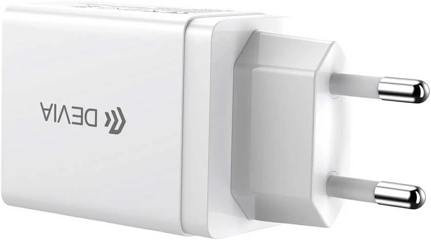 Devia sieninis įkroviklis Smart 2x USB 2,4A baltas + Lightning laidas