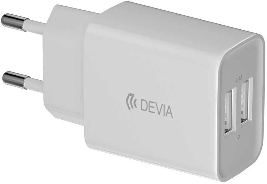 Įkroviklis buitinis Devia Smart su dviem USB jungtimis (2.4A) baltas