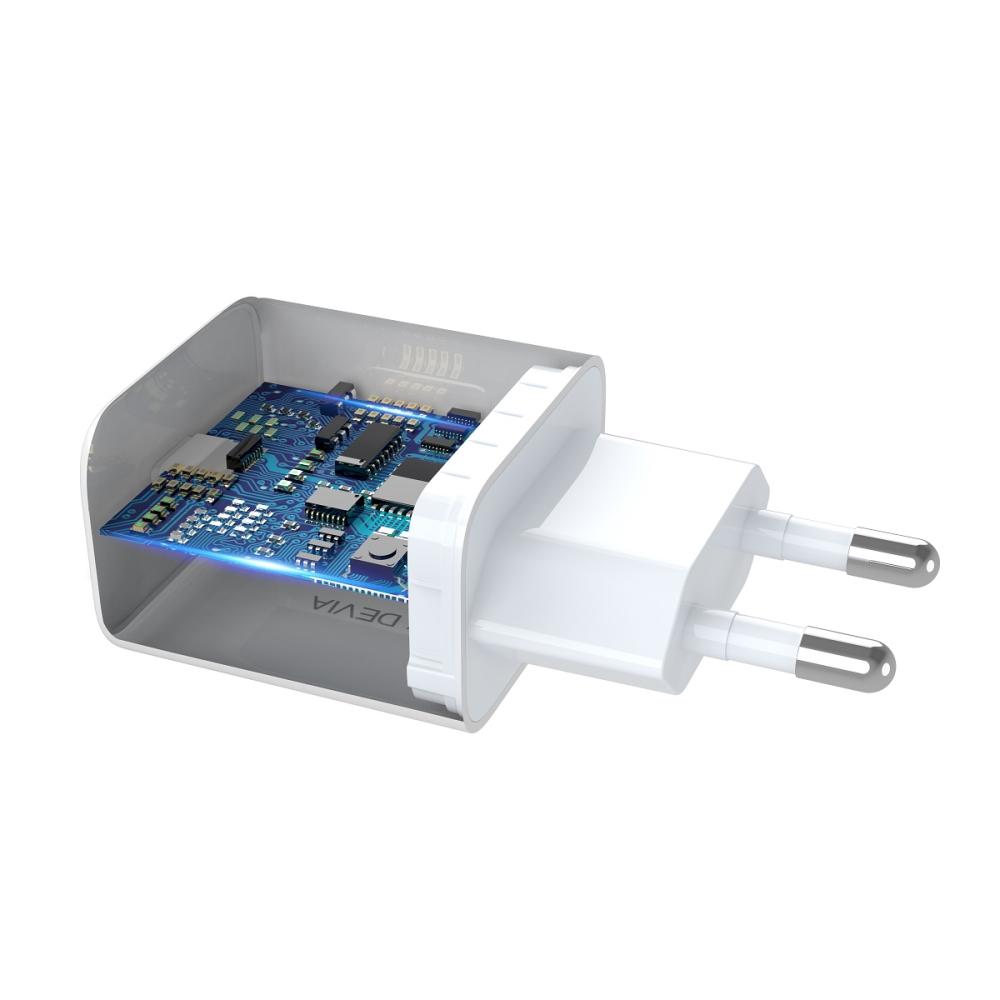 Devia sieninis įkroviklis Smart PD GaN 30W 1x USB-C 1xUSB baltas