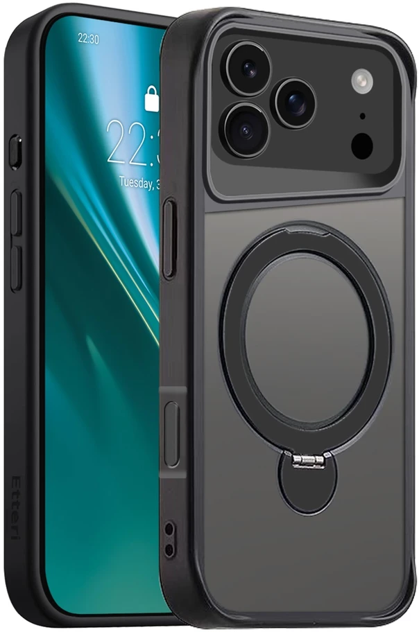 Etteri matinis „Mag Ring“ dėklas, skirtas iPhone 17 Pro Max / 18 Pro Max, juodas