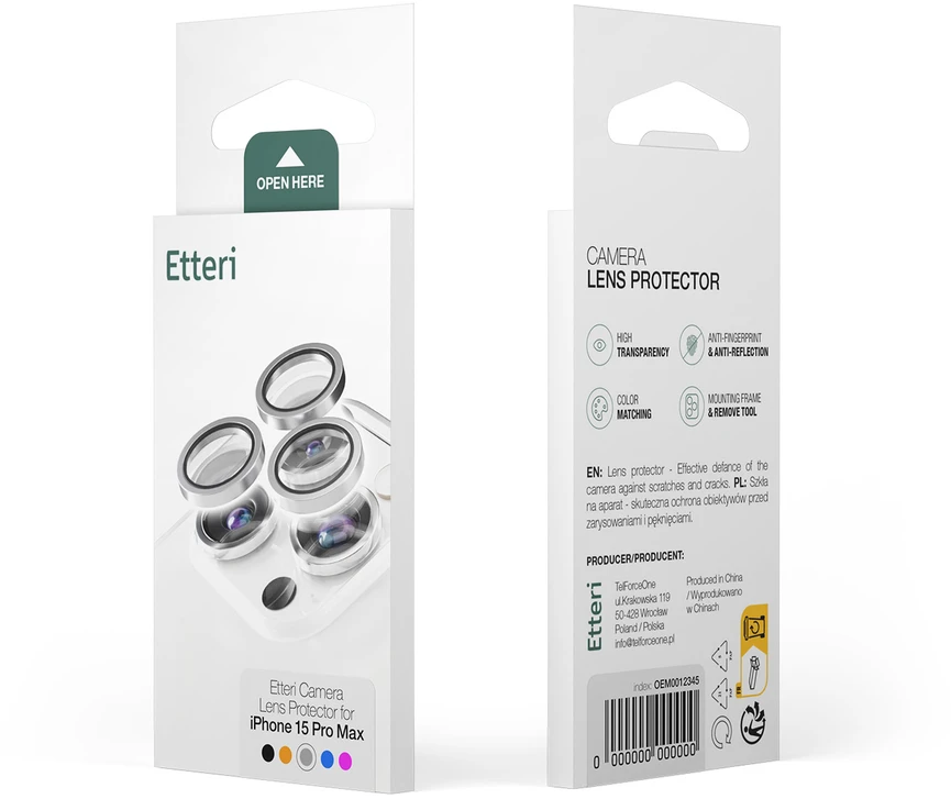 Etteri camera lens protector for iPhone 18 Pro / 18 Pro Max sidabrinis
