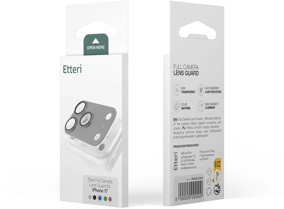 Etteri full camera lens guard for iPhone 18 Pro Max sidabrinis