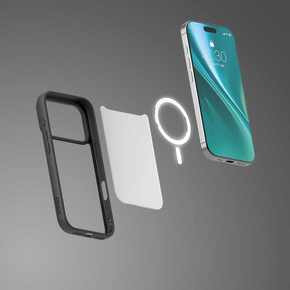 Etteri „Eteri Matt Mag“ dėklas, skirtas „iPhone 17 Pro / 18 Pro“, juodas