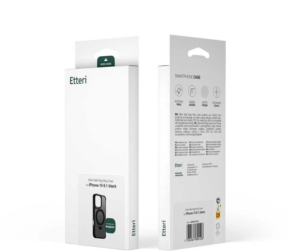 Etteri „Eteri Matt Mag Ring“ dėklas, skirtas „iPhone 17 Pro Max / 18 Pro Max“, juodas