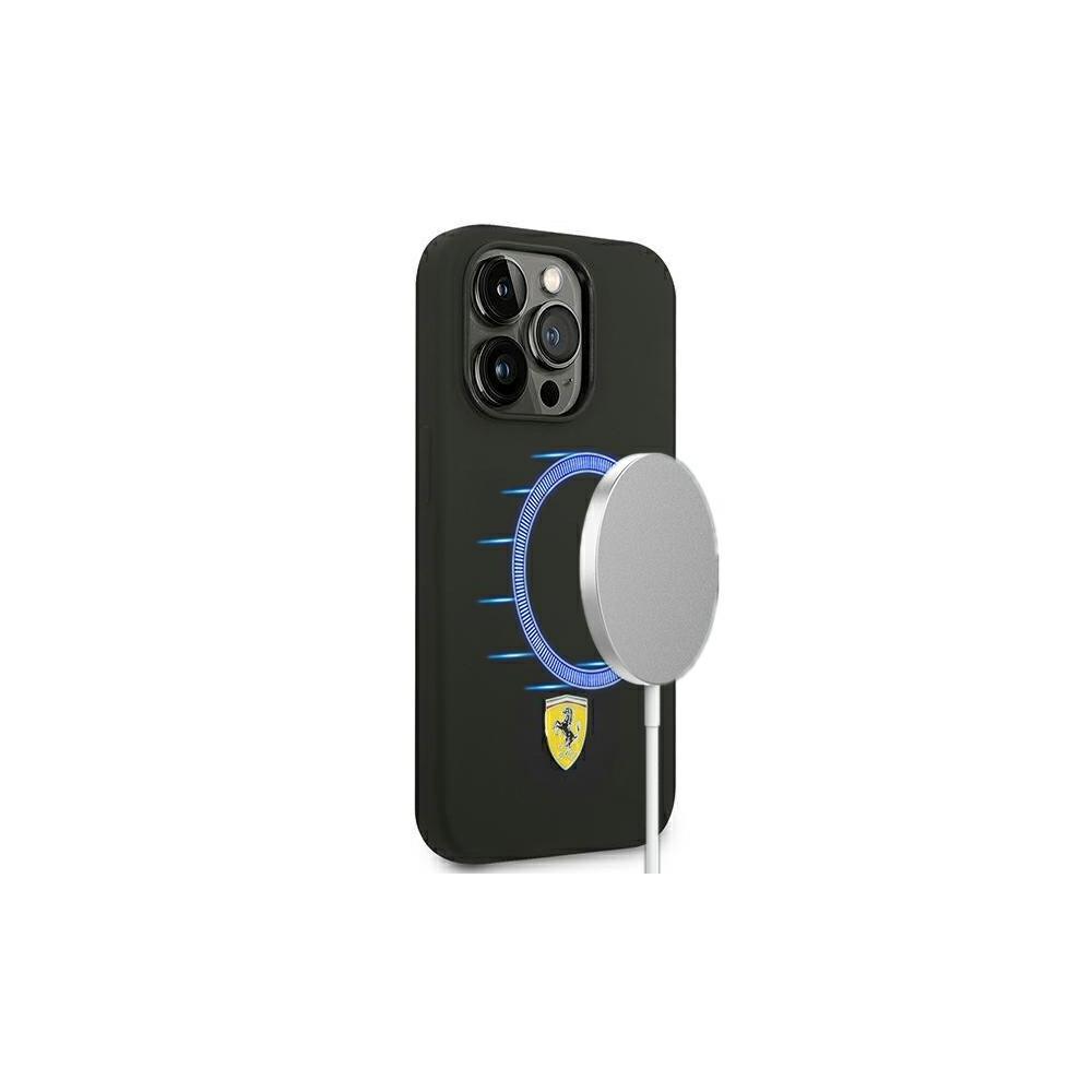 Dėklas Ferrari FESSIHMP14XBK iPhone 14 Pro Max 6.7" juoda/juodas hardcase Silicone Metal Logo Magsafe