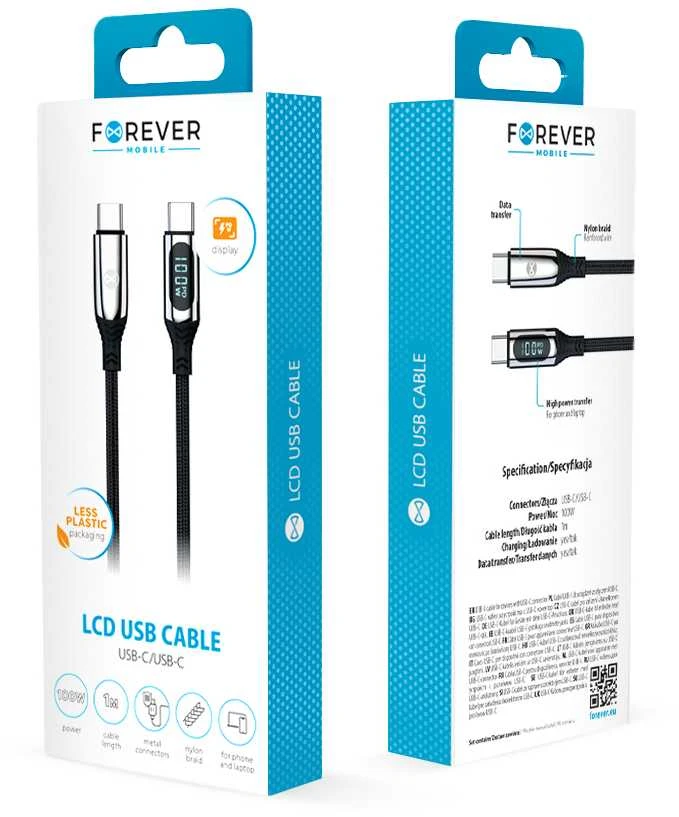 Forever LCD laidas USB-C – Lightning 1,0 m 27W juodas
