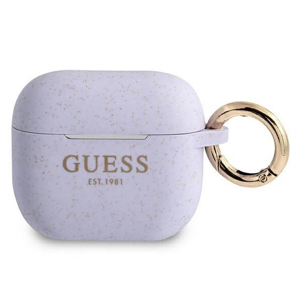 Guess apsauginis dėklas GUA3SGGEU silikoninis blizgus, skirtas AirPods 3 purpurinis