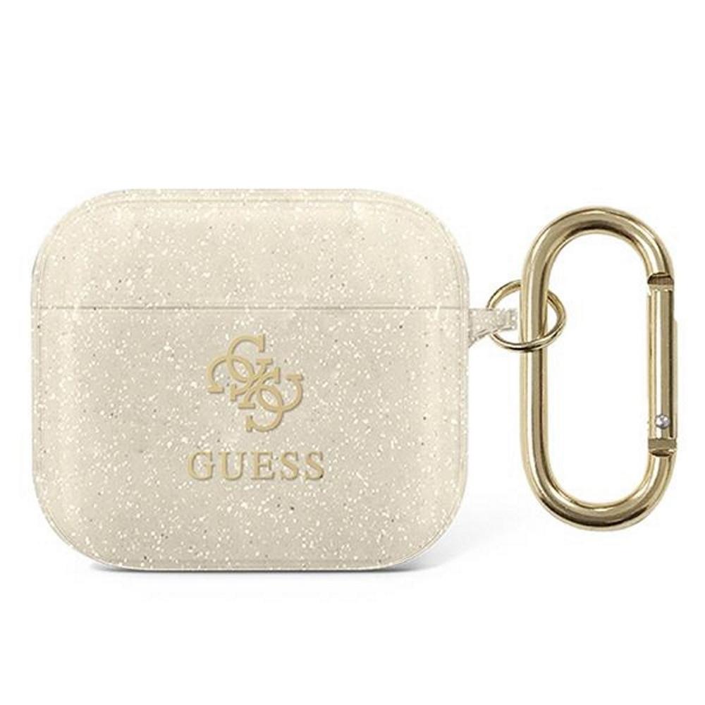 Guess apsauginis dėklas GUA3UCG4GD Glitter Collection, skirtas AirPods 3 smėlio spalvos