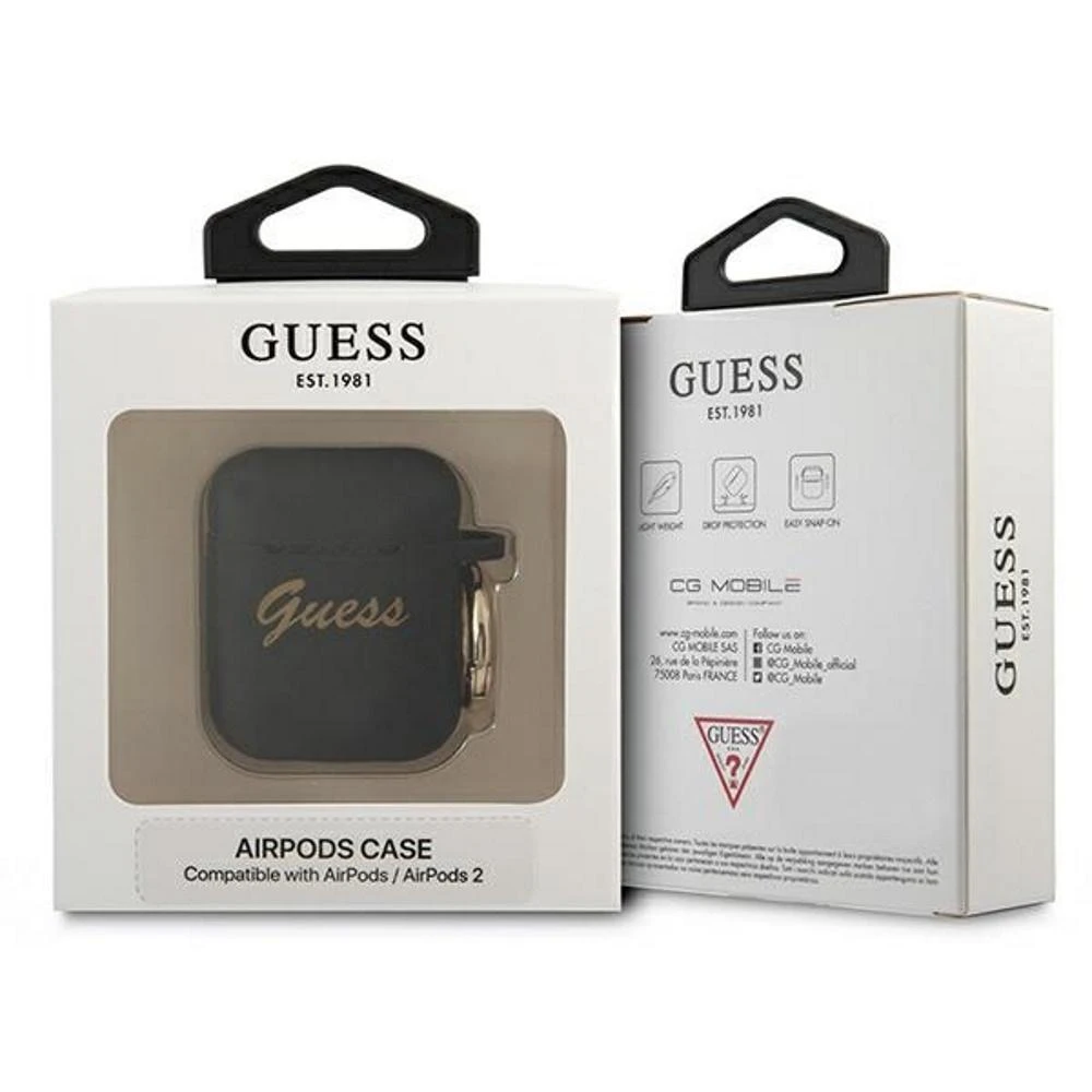 Guess telefono dėklas AirPods GUA2SSSK juodas Silikoninis Vintage Script