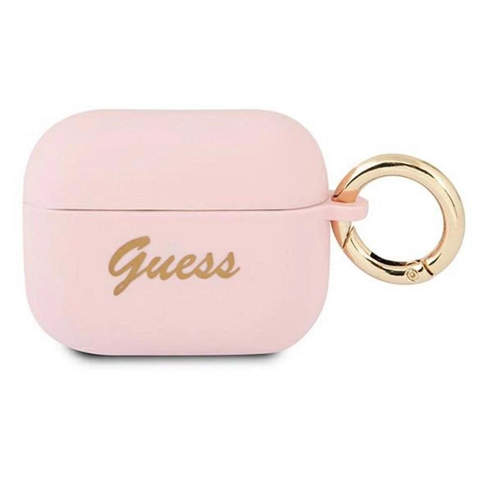 Rožinis Guess dėklas AirPods Pro su karabinu
