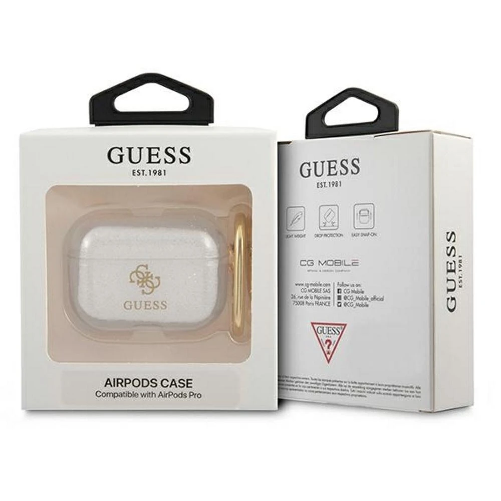 Dėklas GUESS GUAPUCG4GT AIRPODS PRO dangtelis permatomas blizgučiais