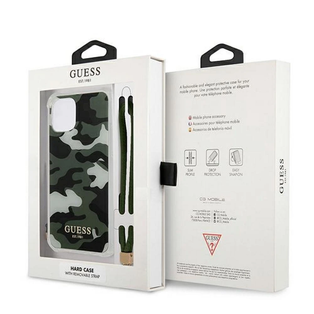Guess telefono dėklas iPhone 11 GUHCN61KSARKA khaki hard telefono dėklas Camo Collection