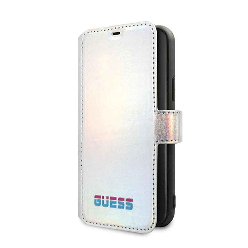 Guess dėklas iPhone 11 Pro GUFLBKN58BLD sidabrinis atverčiamas dėklas Vaivorykštis