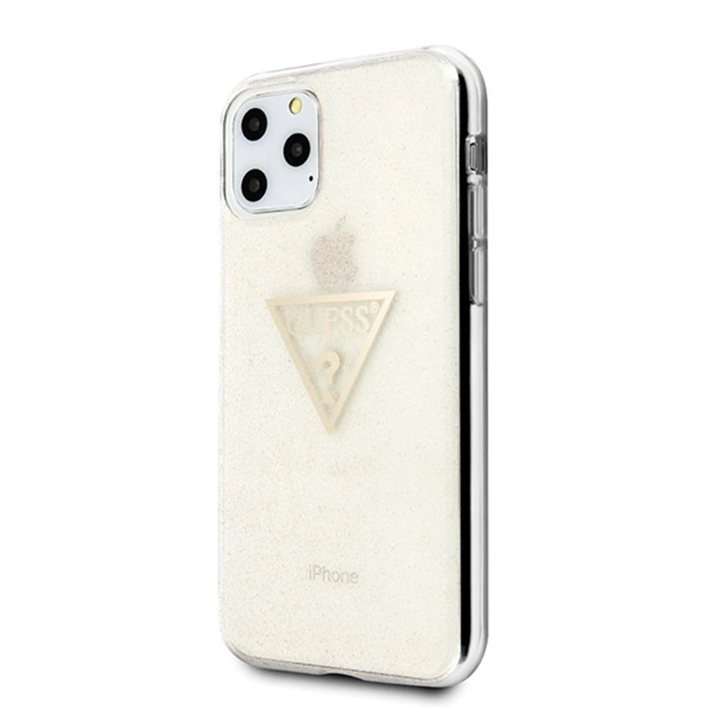 Guess GUHCN58SGTLGO Apple iPhone 11 Pro auksinis kietas dėklas Glitter Triangle