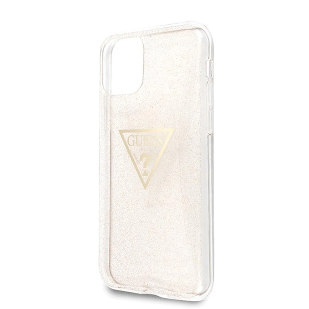 Guess GUHCN58SGTLGO Apple iPhone 11 Pro auksinis kietas dėklas Glitter Triangle